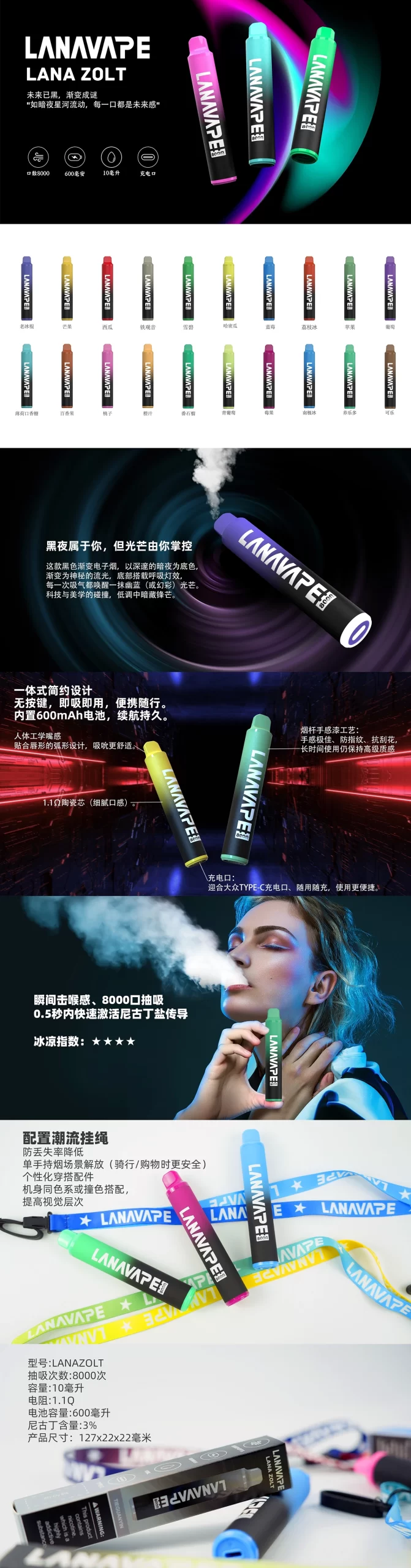 LANA 8000口拋棄式電子煙/ZOLT系列8000口台灣現貨-1